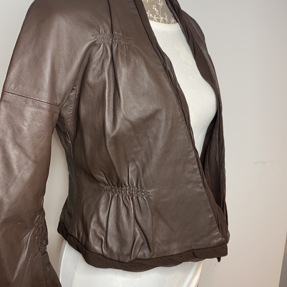 BCBG MaxAzria Sz XS Brown Leather Jacket Blazer